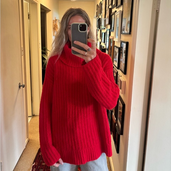 Maeve Knit Slouch Cowl Oversized Woven Crochet Turtleneck Sweater Pullover - Picture 3 of 10